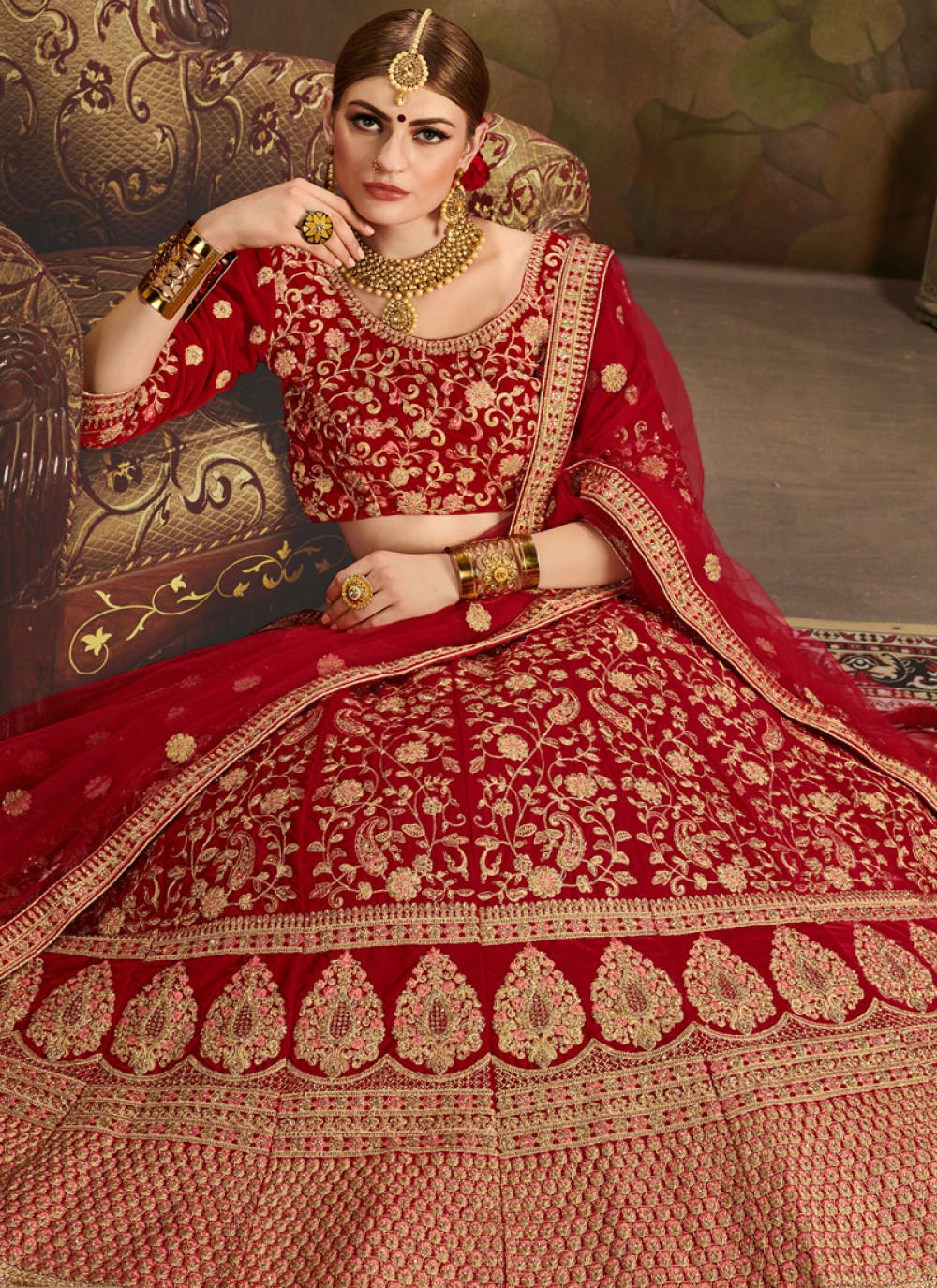 Embroidered Velvet A - Line Lehenga - L0028