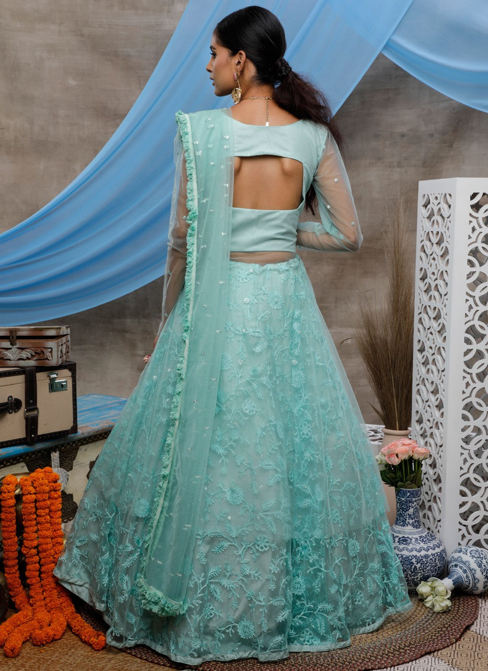 Embroidered Net A - Line Lehenga - L0066