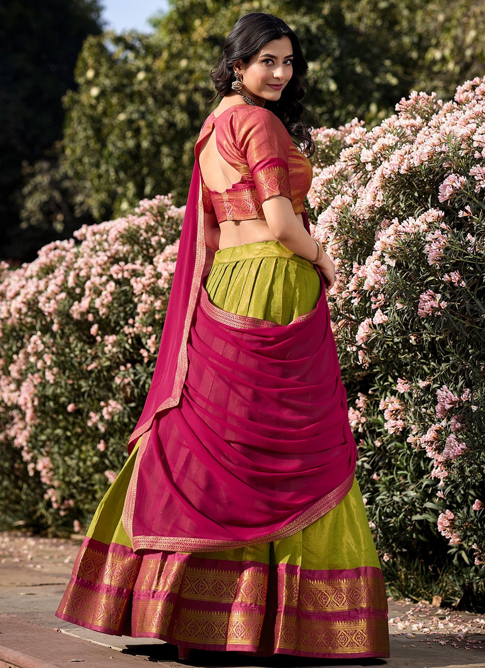 Weaving Zari Kanchipuram Silk A - Line Lehenga - L1774