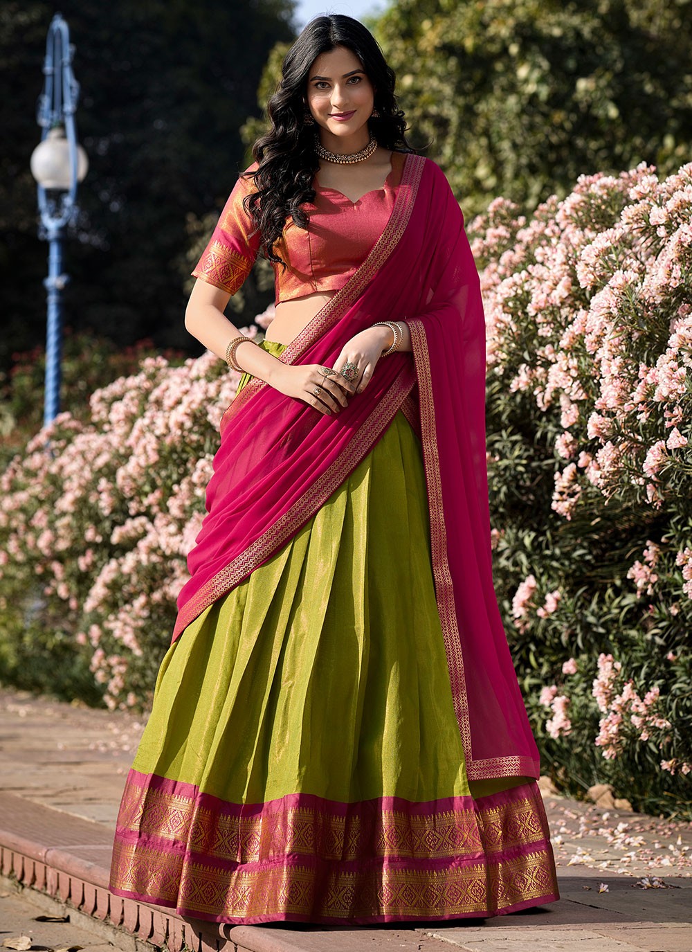 Weaving Zari Kanchipuram Silk A - Line Lehenga - L1774