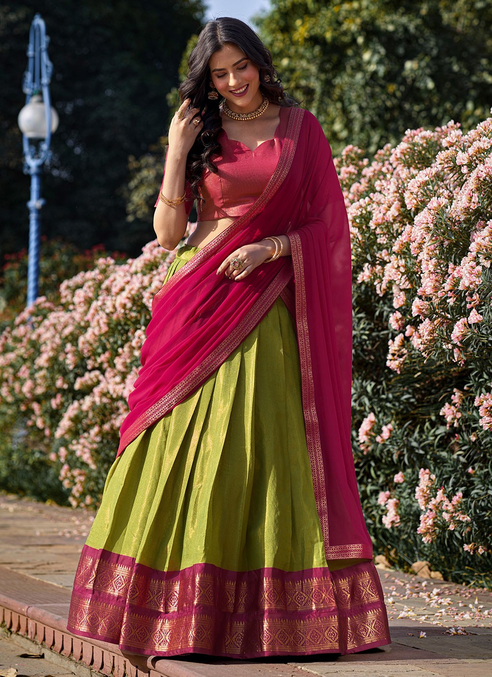 Weaving Zari Kanchipuram Silk A - Line Lehenga - L1774