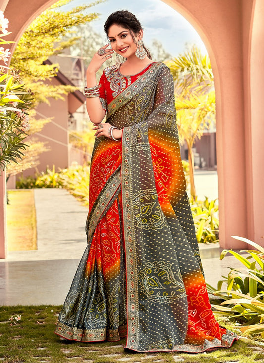 Contemporary Bandhej Chiffon, Georgette Saree - S3810