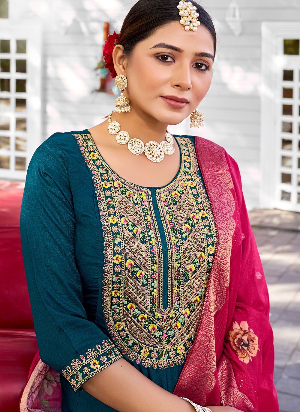 Cord Vichitra Silk Salwar Suit - T4565