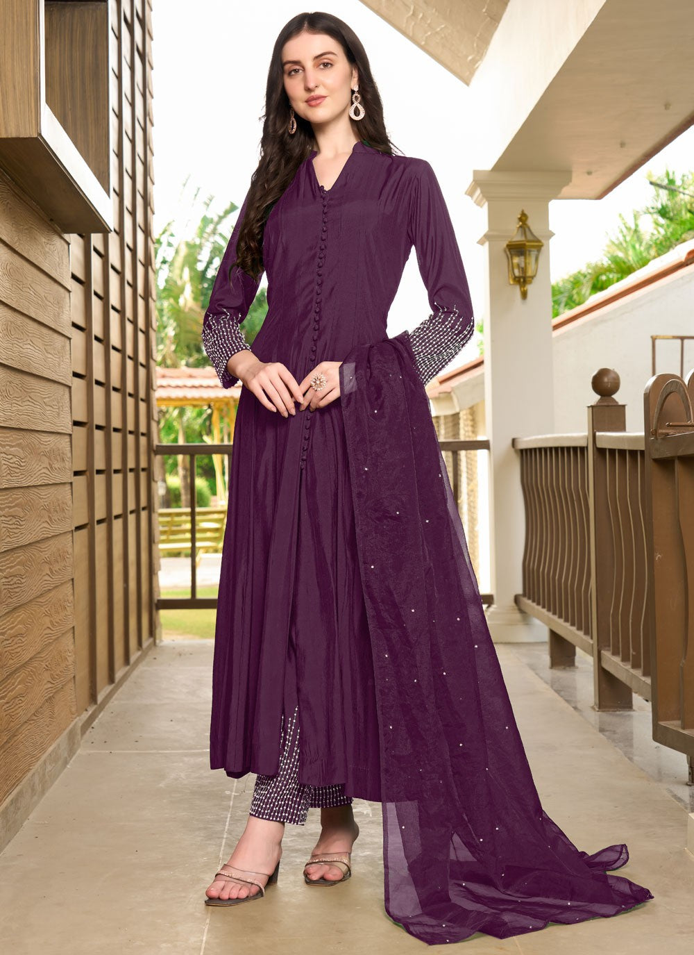 Embroidered Art Silk Salwar Suit - T4415