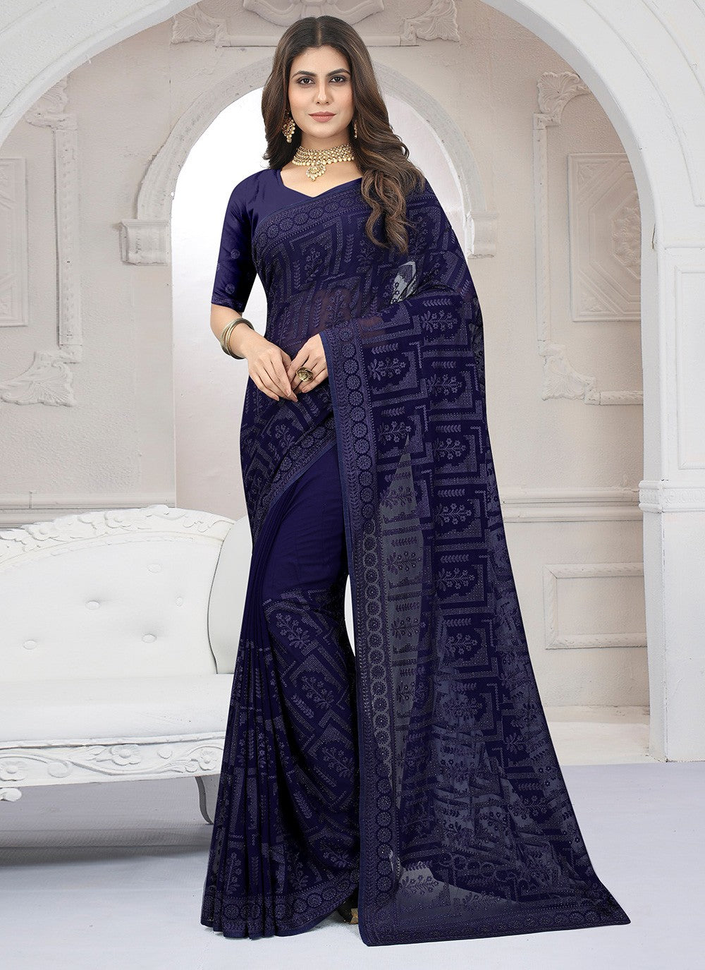 Trendy Embroidered Net Saree - S2762