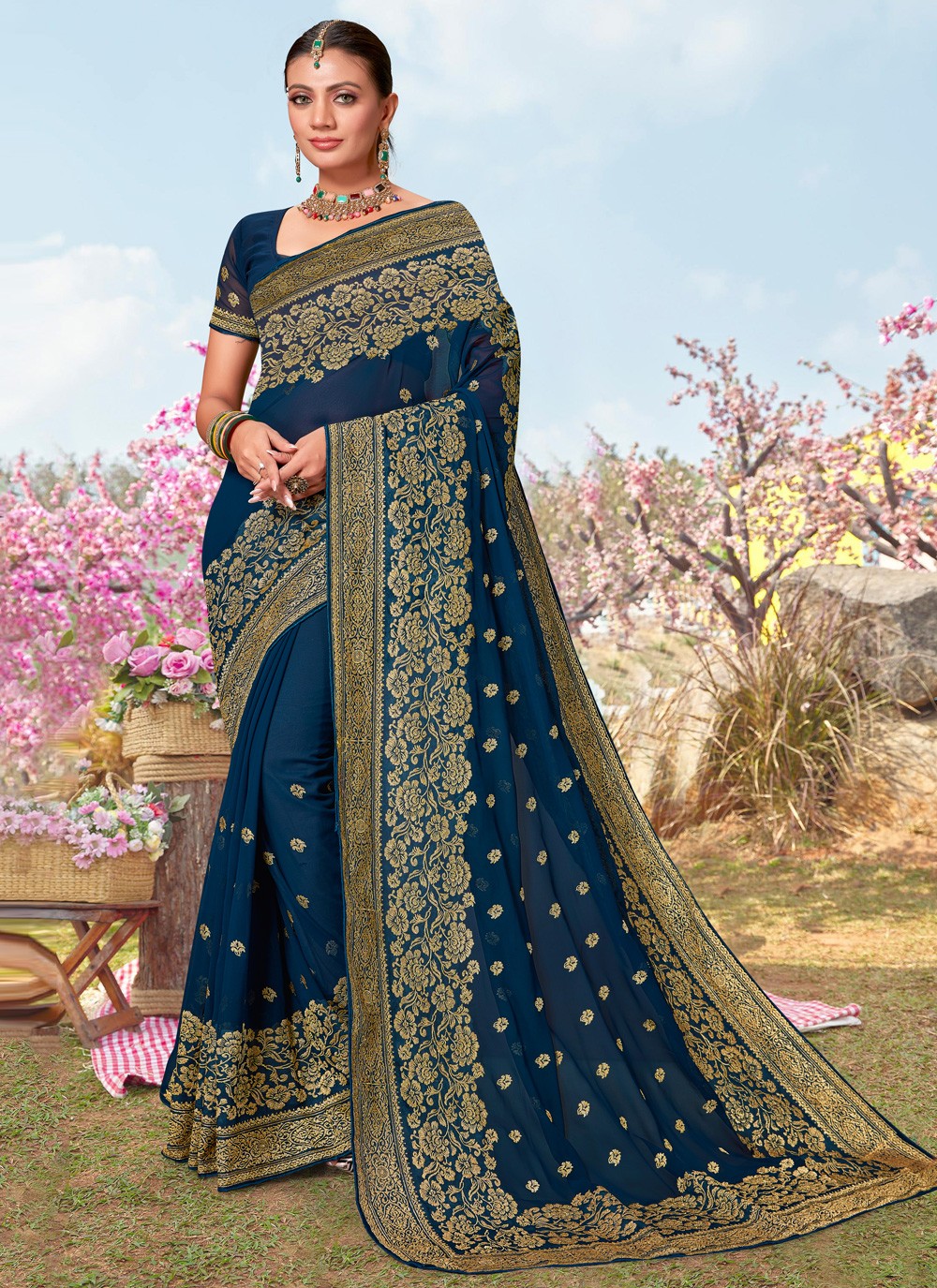 Classic Embroidered Georgette Saree - S3834