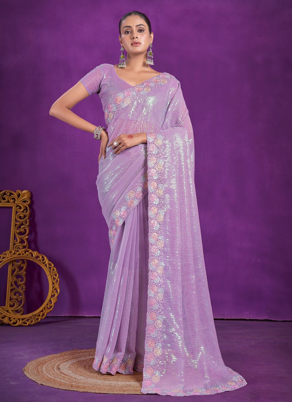 Classic Embroidered Shimmer Saree - S5696