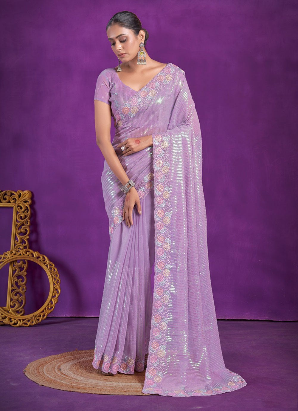 Classic Embroidered Shimmer Saree - S5696