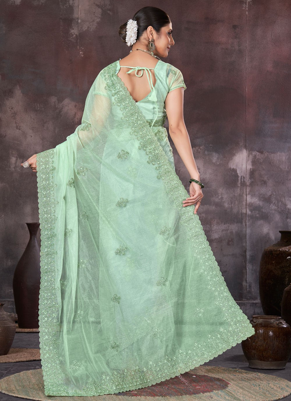 Classic Border Work Net, Organza Saree - S7557