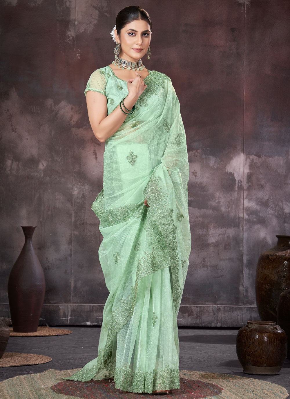 Classic Border Work Net, Organza Saree - S7557