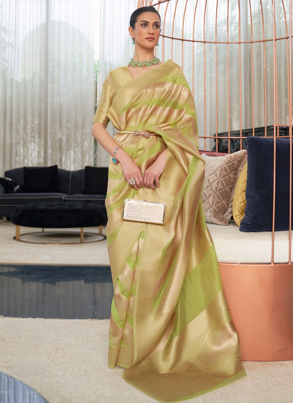 Classic Weaving Zari Organza Saree - S4349