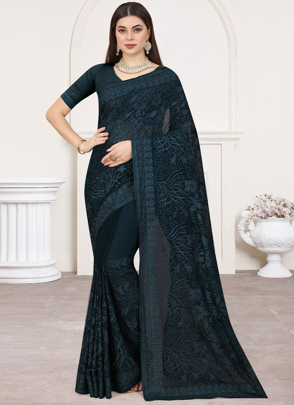 Classic Embroidered Georgette Saree - S2499