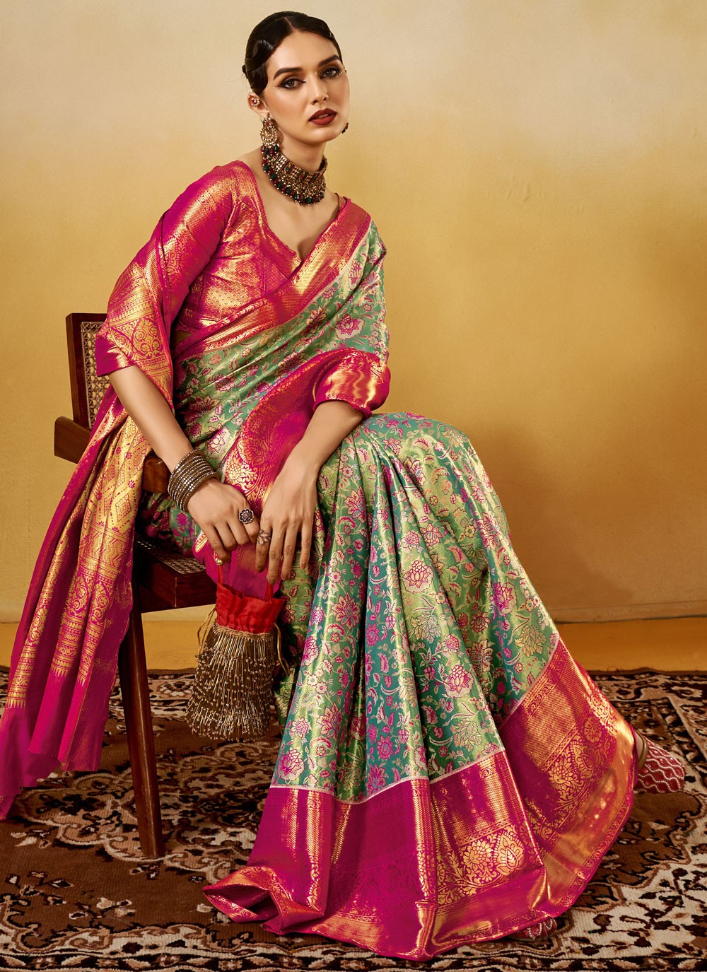 Designer Weaving Zari Silk Green Saree - S10941