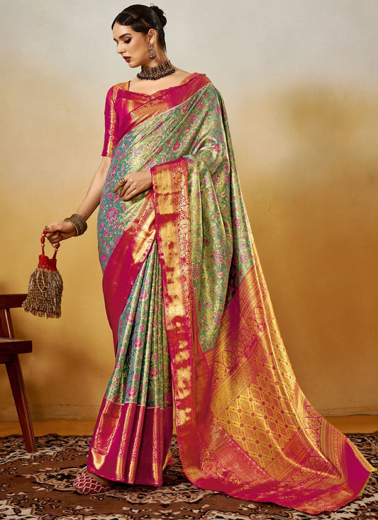 Designer Weaving Zari Silk Green Saree - S10941