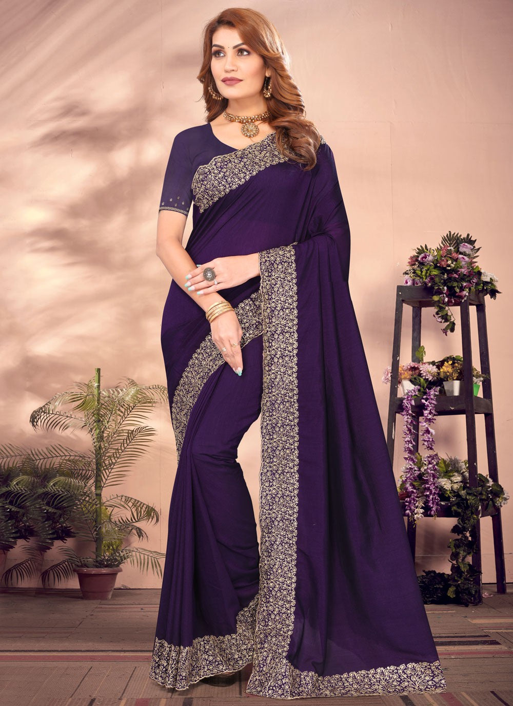 Classic Embroidered Vichitra Silk Saree - S8650