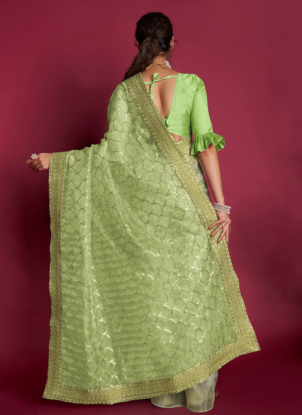 Traditional Embroidered Organza Saree - S6242