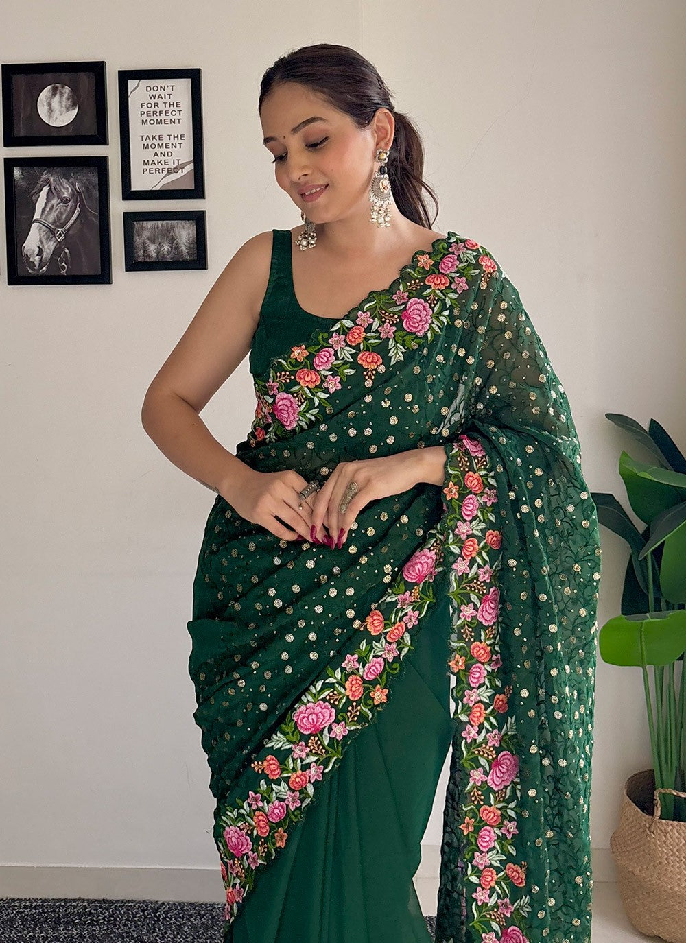 Traditional Embroidered Georgette Saree - S8035