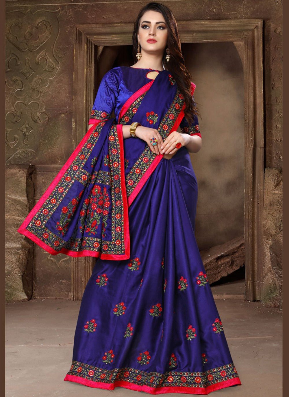 Classic Embroidered Art Silk Saree - S0022