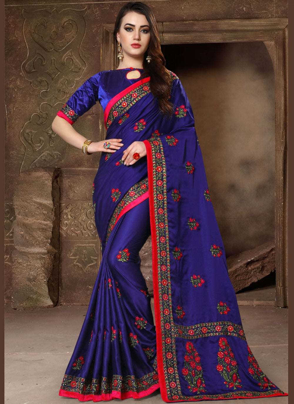 Classic Embroidered Art Silk Saree - S0022