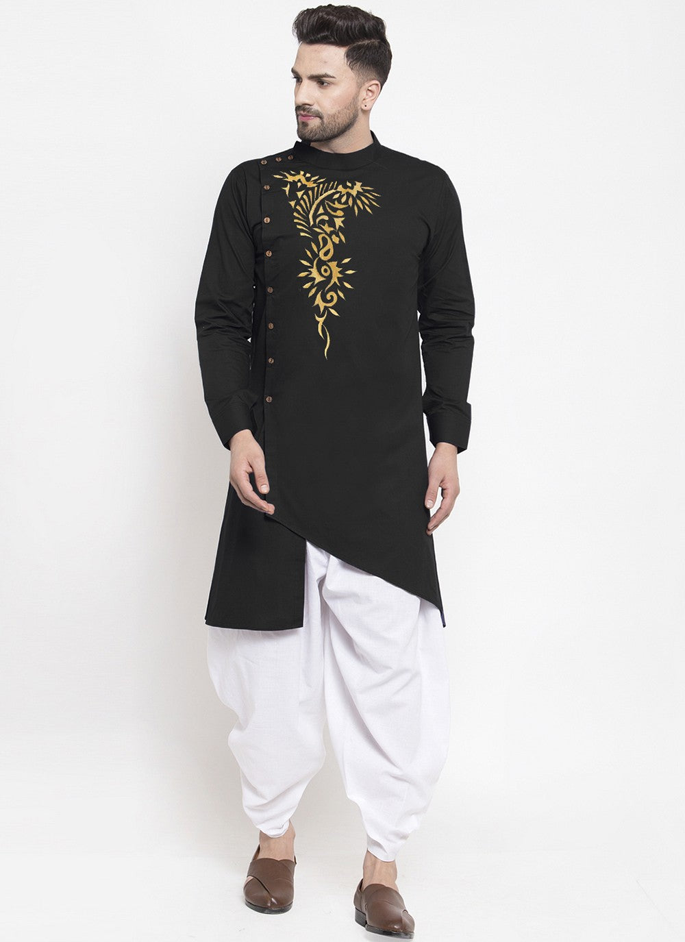 Embroidered Polly Cotton Black Dhoti Kurta - M2079