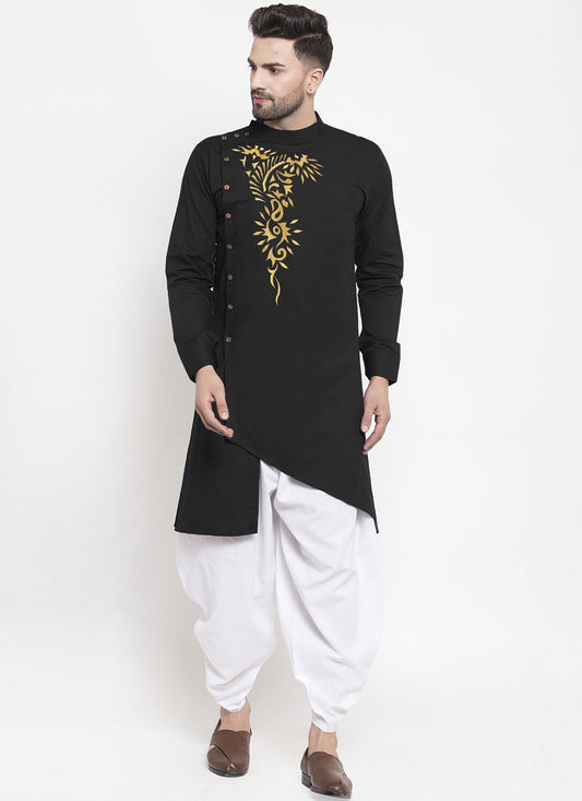 Embroidered Polly Cotton Black Dhoti Kurta - M2079