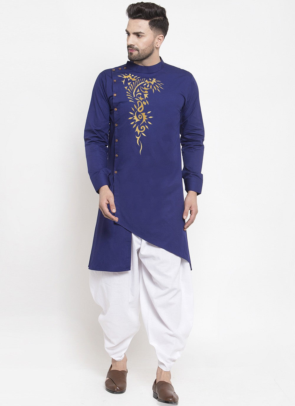 Embroidered Polly Cotton Blue Dhoti Kurta - M2078