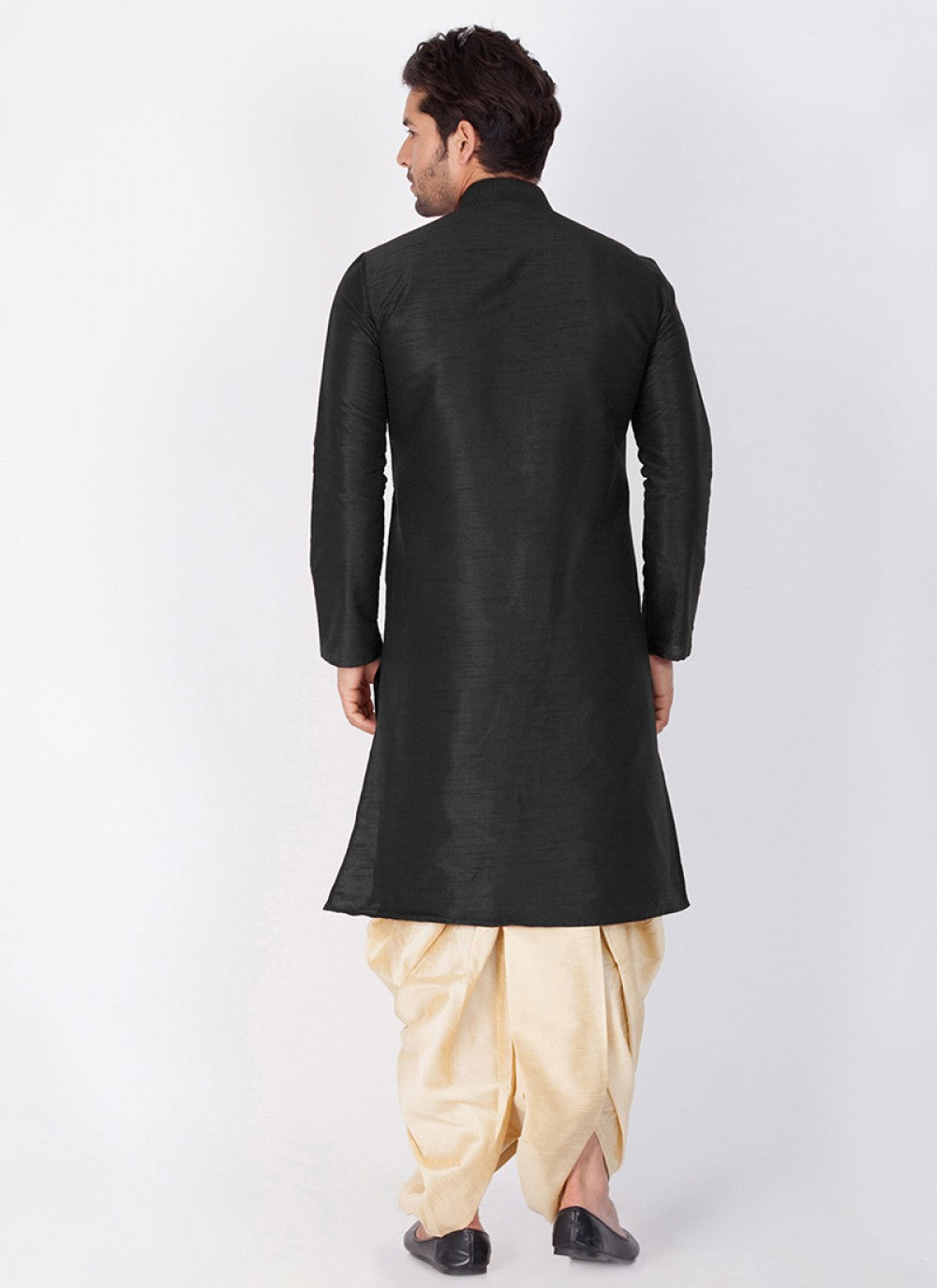 Plain Banarasi Silk Black Dhoti Kurta - M1343