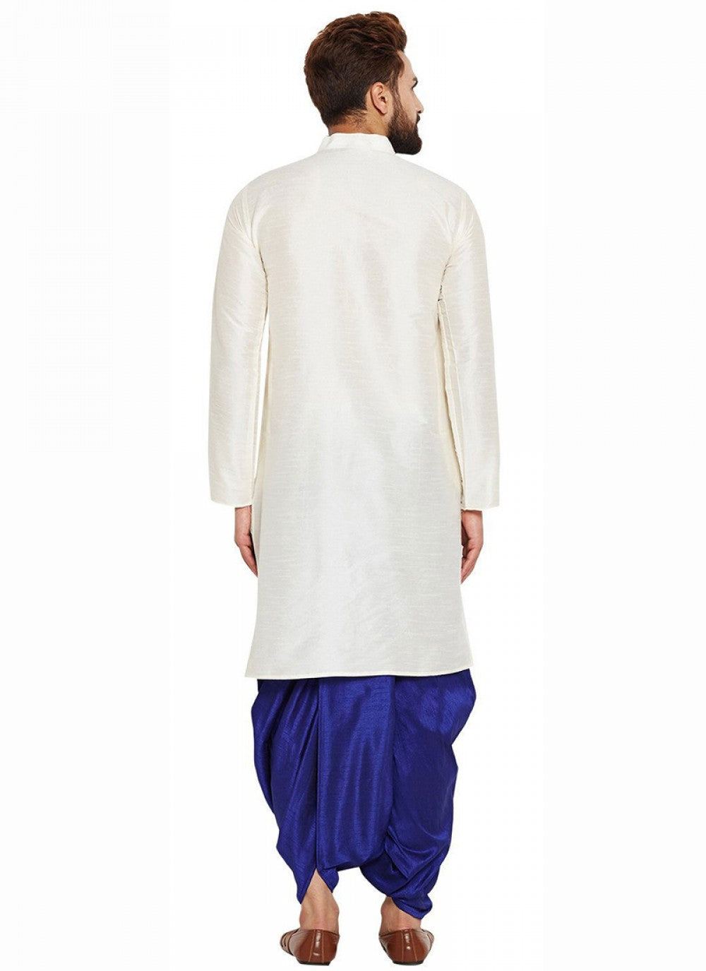 Plain Banarasi Silk White Dhoti Kurta - M1363