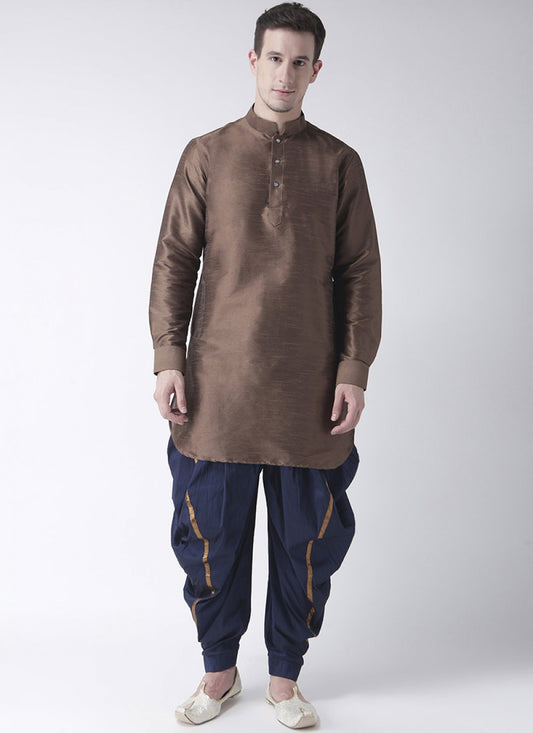 Plain Art Dupion Silk Brown Dhoti Kurta - M1430