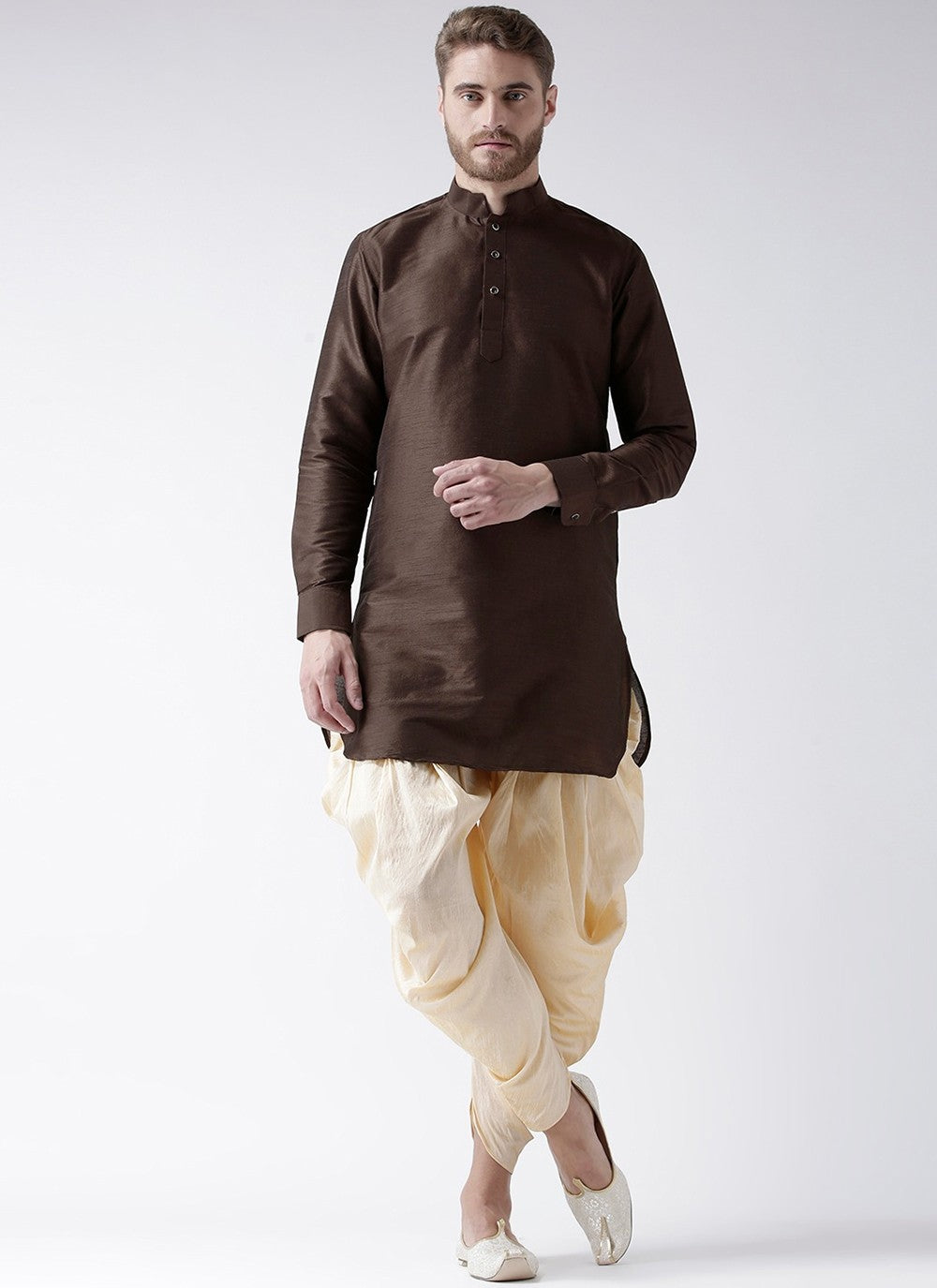 Plain Art Dupion Silk Brown Dhoti Kurta - M2475