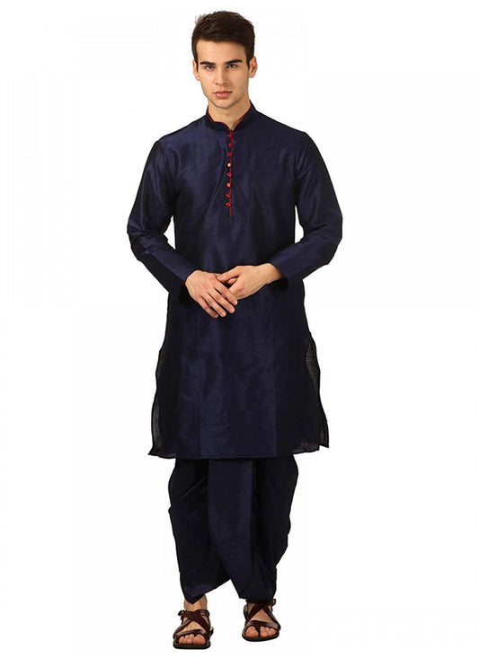 Plain Art Dupion Silk Navy Blue Dhoti Kurta - M1143