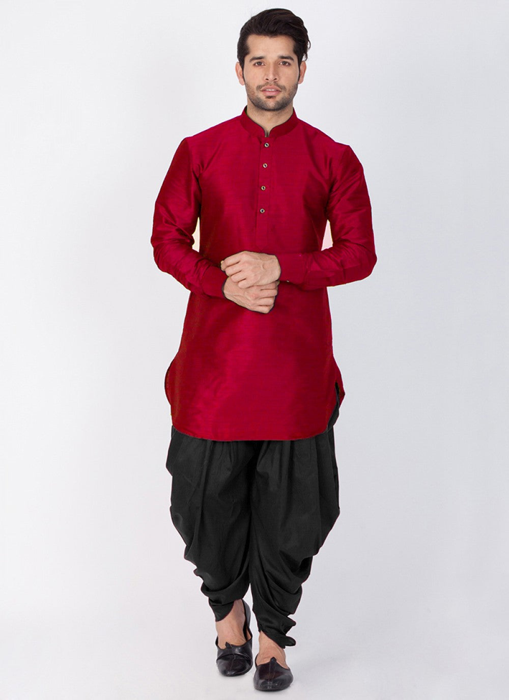 Plain Art Raw Silk Maroon Dhoti Kurta - M1358