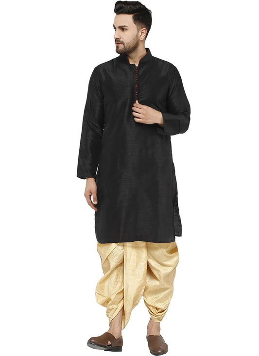 Plain Dupion Silk Black Dhoti Kurta - M2814