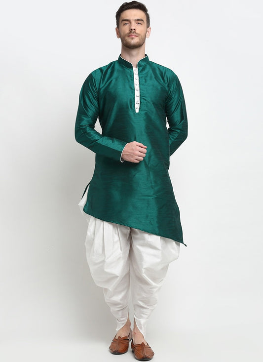 Plain Dupion Silk Green Dhoti Kurta - M2397