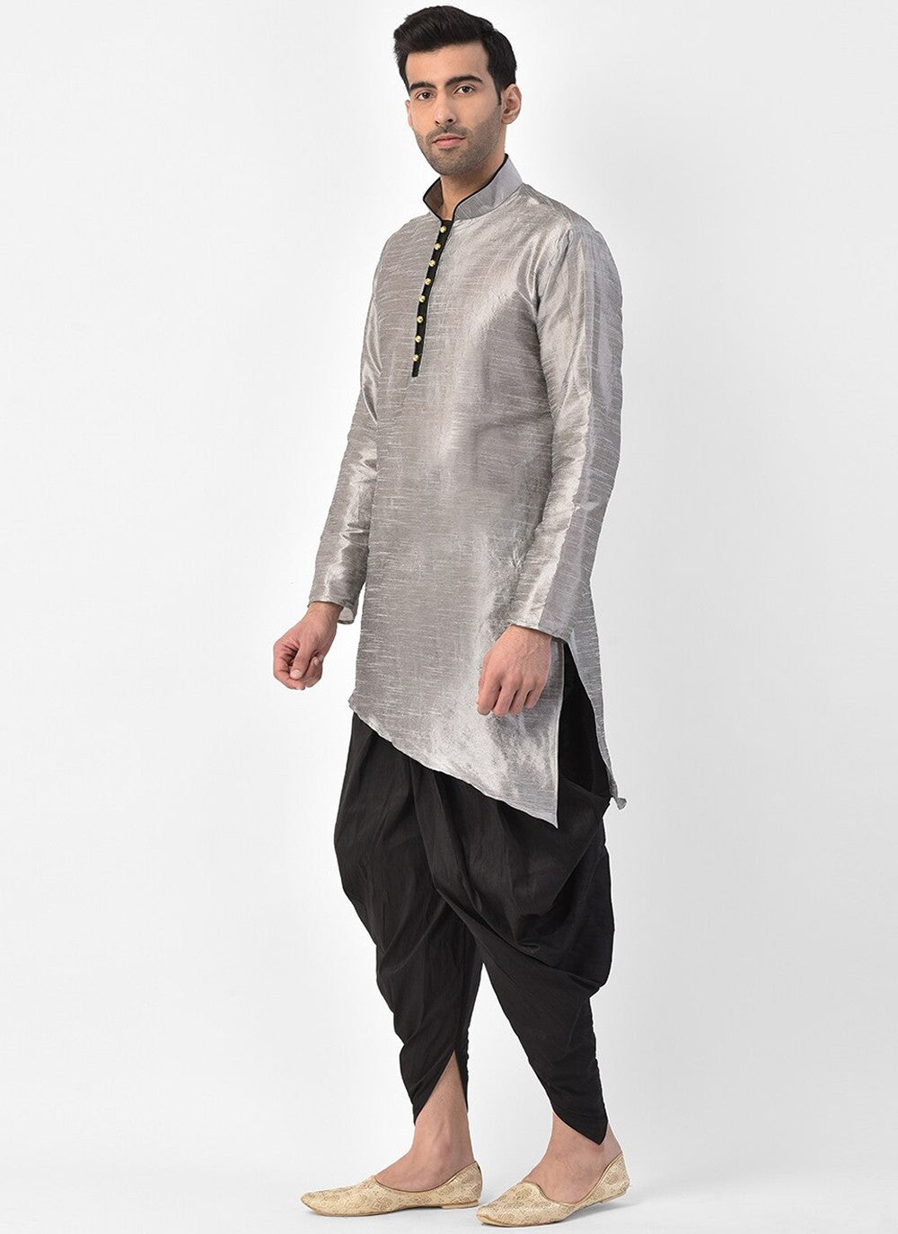 Plain Dupion Silk Grey Dhoti Kurta - M2394