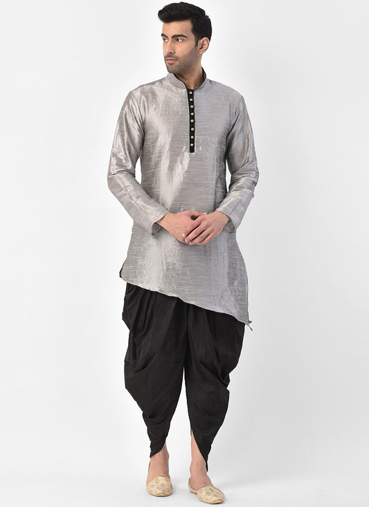 Plain Dupion Silk Grey Dhoti Kurta - M2394