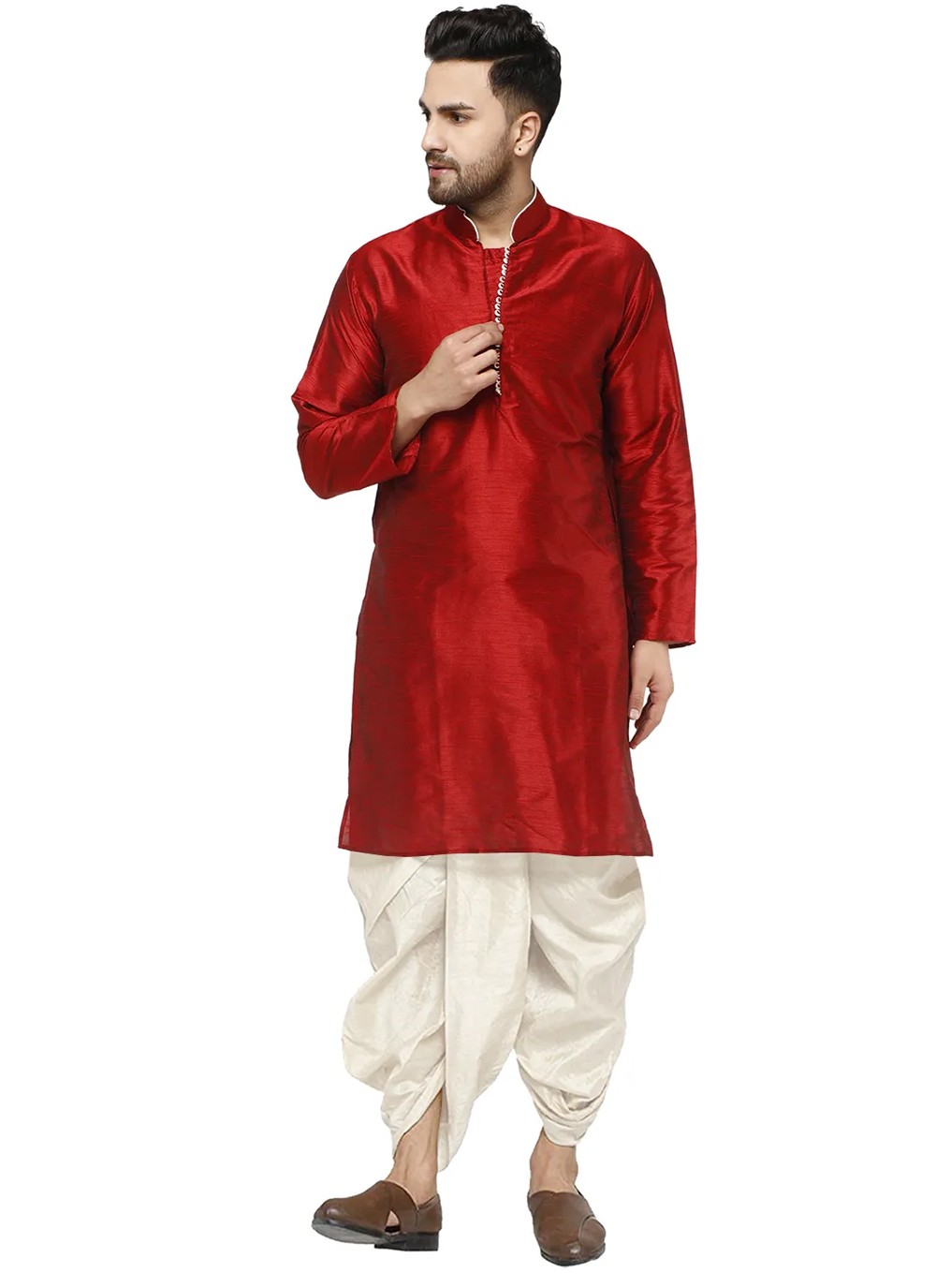 Plain Dupion Silk Maroon Dhoti Kurta - M2803