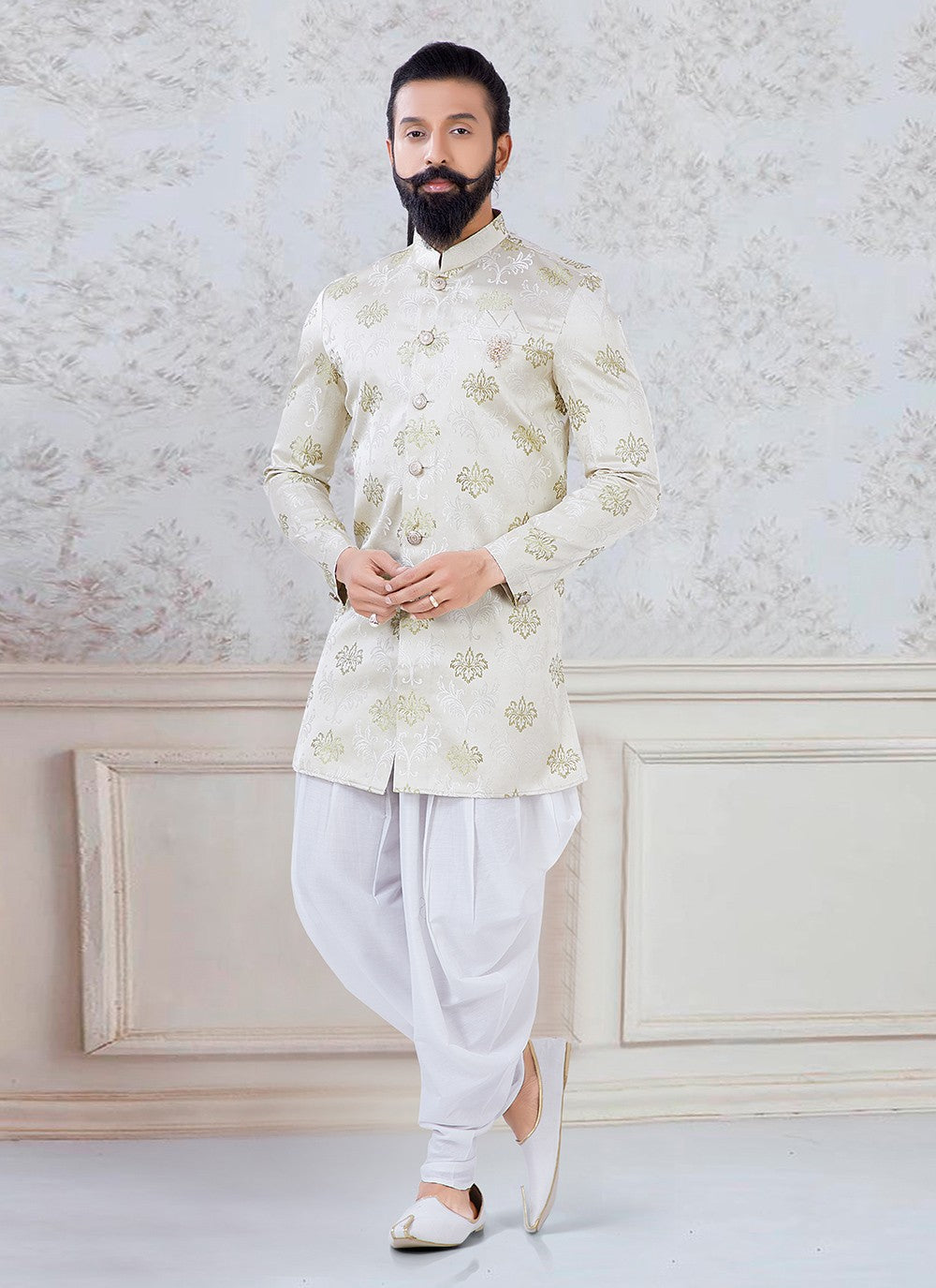 Embroidered Silk Cream Dhoti Kurta - M3101