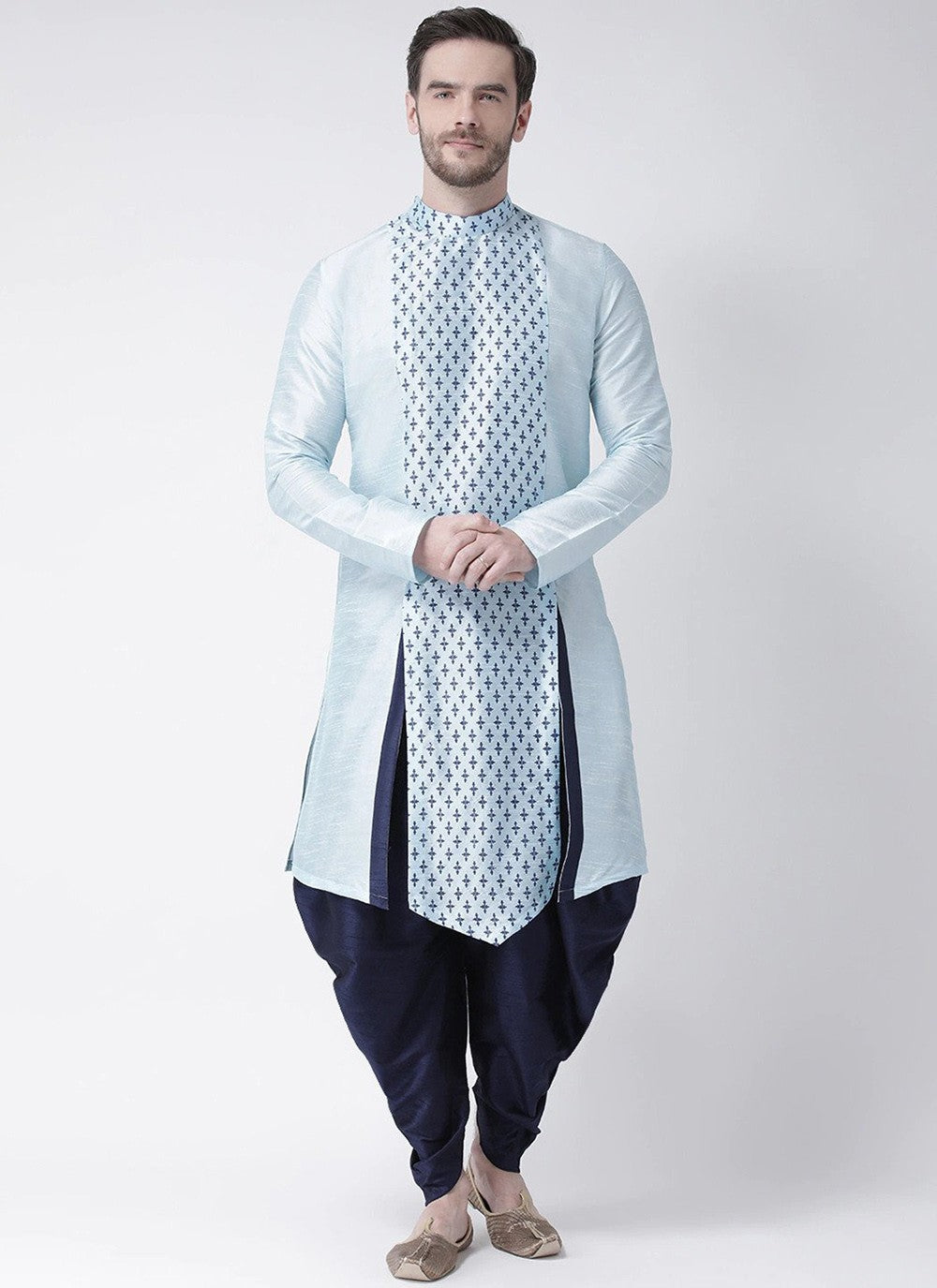 Weaving Zari Dupion Silk Aqua Blue Dhoti Kurta - M2236