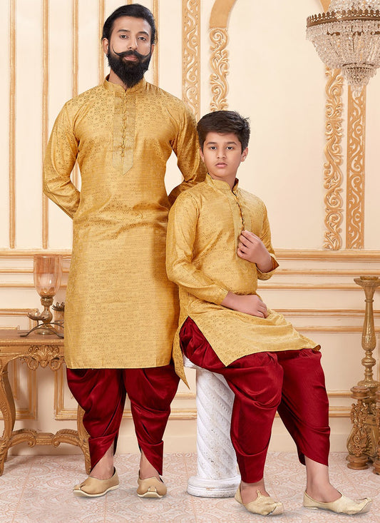 Woven Dupion Silk Yellow Dhoti Kurta - M1925