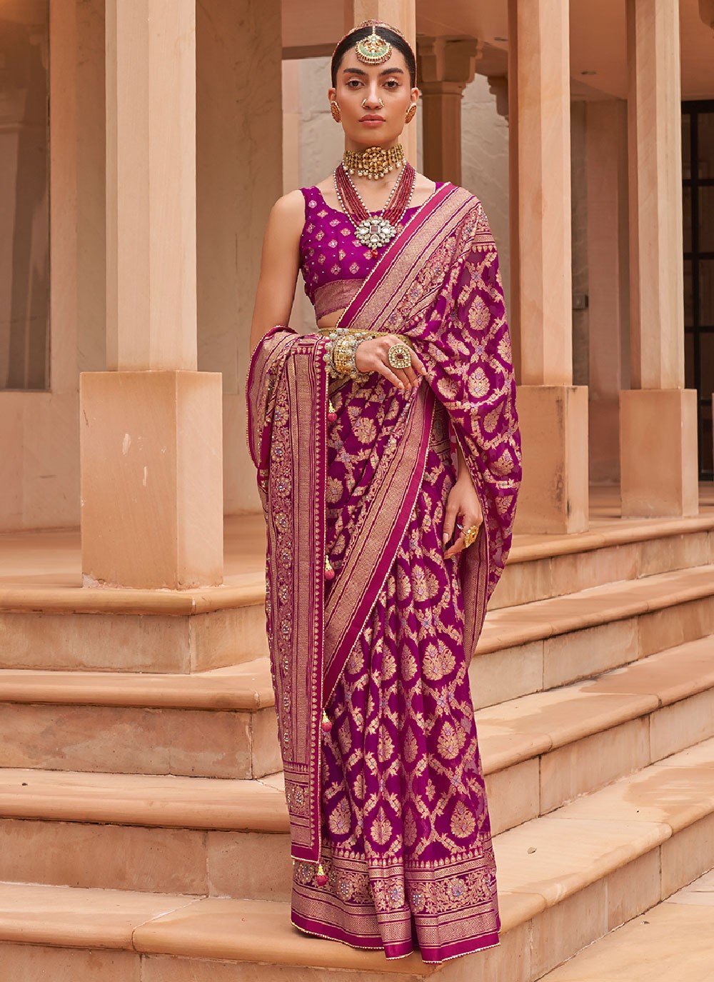 Classic Border Work Brasso Saree - S2485