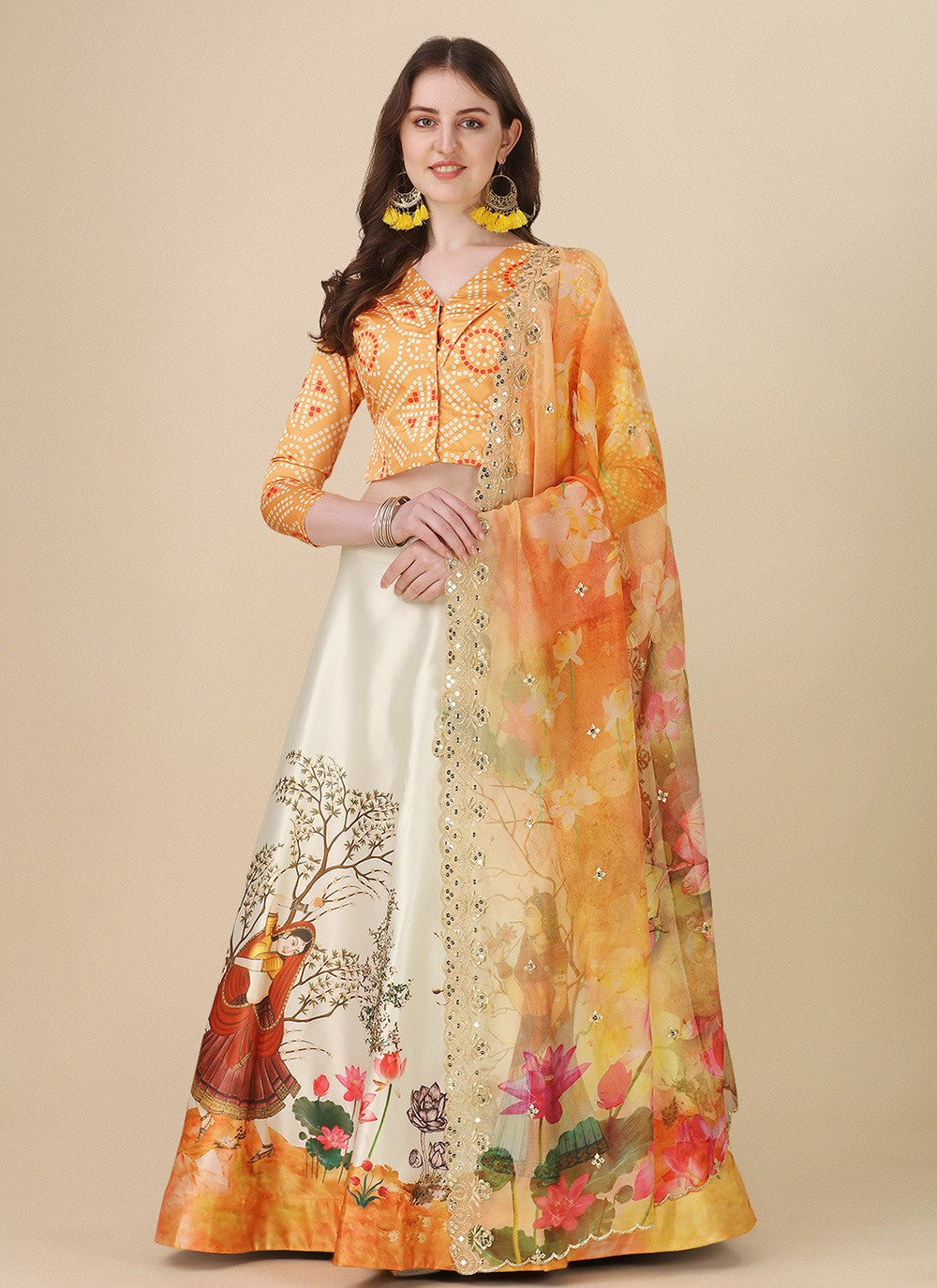 Digital Print Satin Silk A - Line Lehenga - L2081