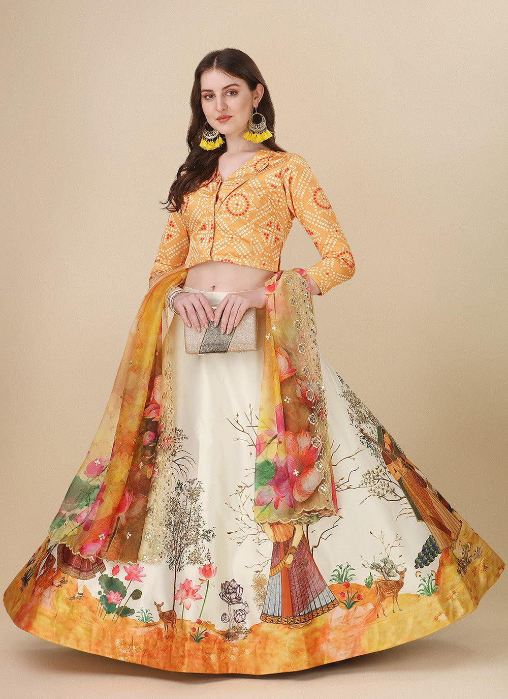 Digital Print Satin Silk A - Line Lehenga - L2081