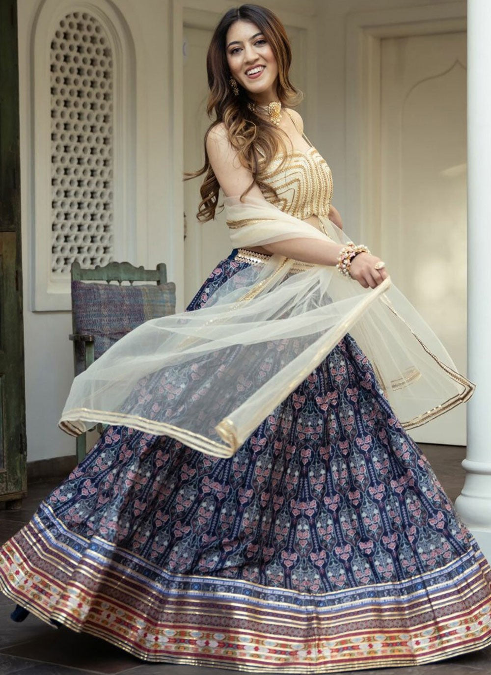 Digital Print Organza A - Line Lehenga - L2272