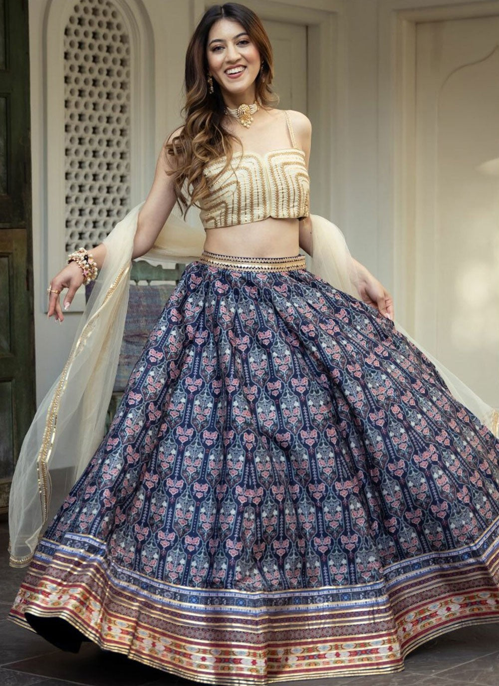 Digital Print Organza A - Line Lehenga - L2272