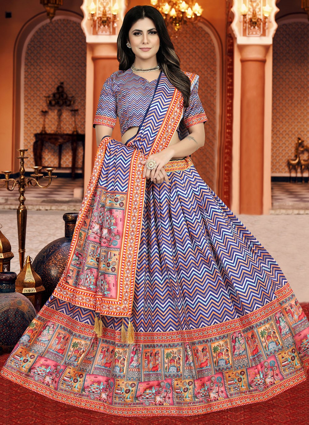 Digital Print Silk A - Line Lehenga - L1210