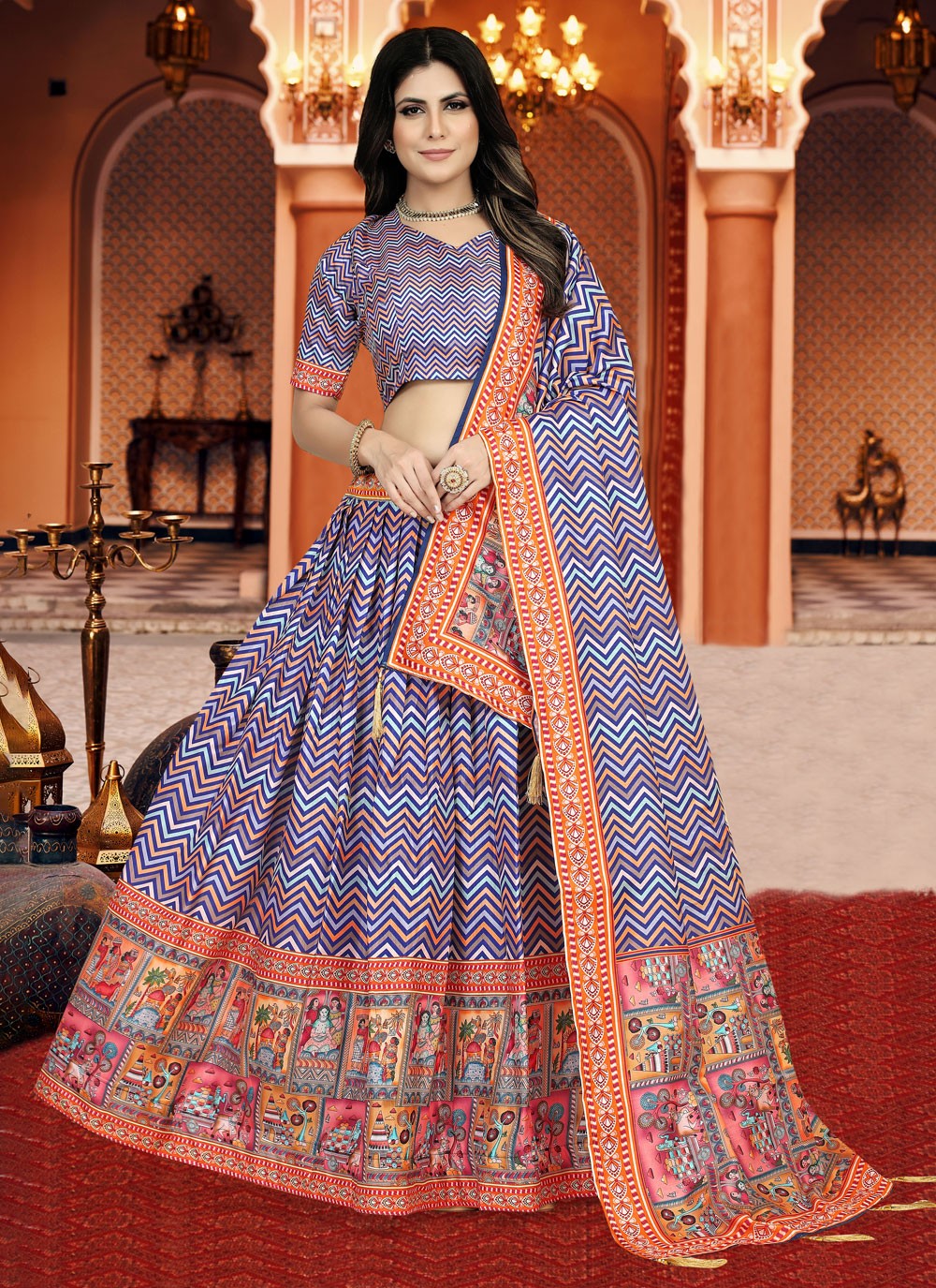 Digital Print Silk A - Line Lehenga - L1210