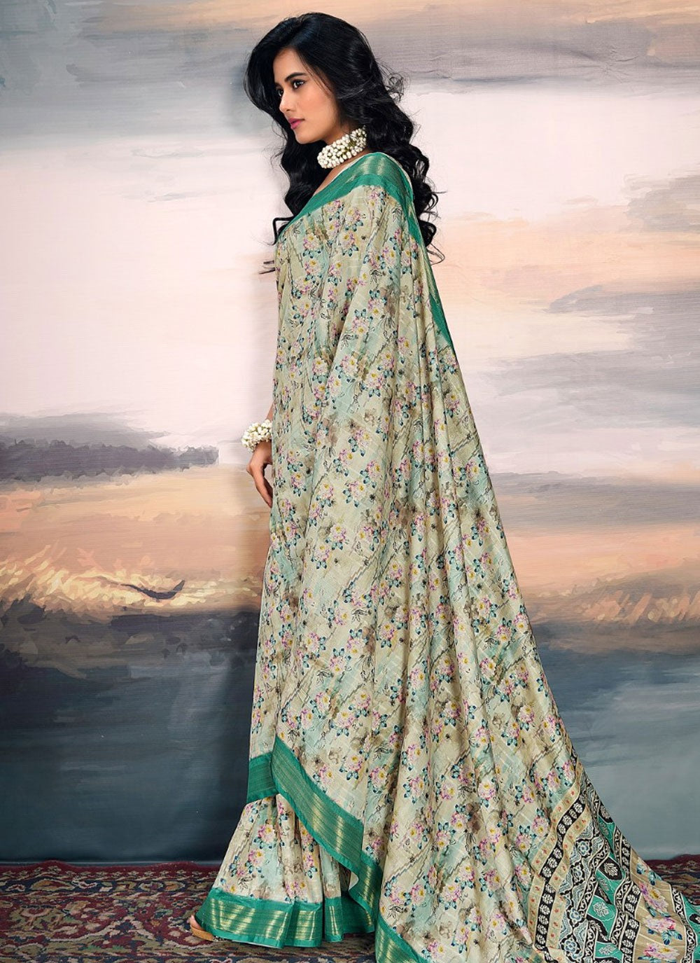 Classic Digital Print Cotton Silk Saree - S9125