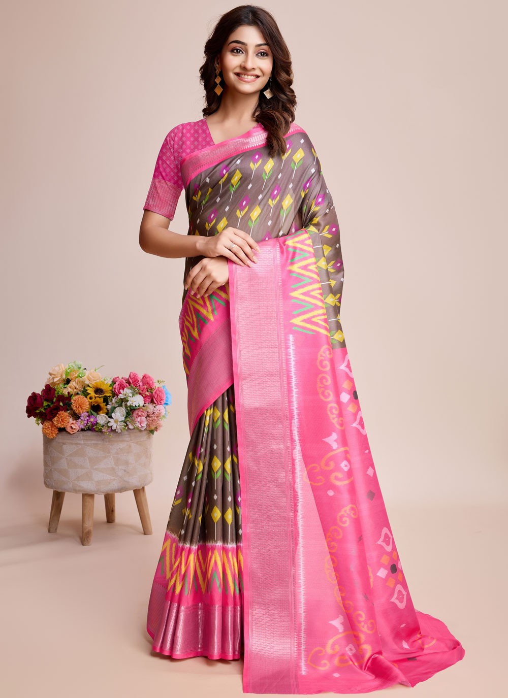 Trendy Digital Print Pure Dola Blue Saree - S10959