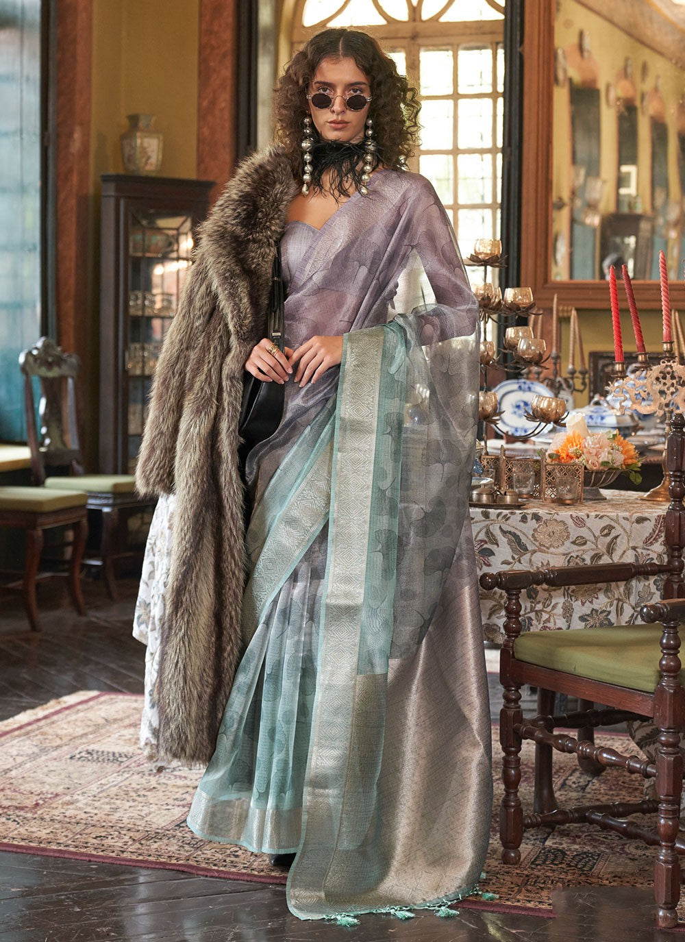 Classic Digital Print Organza Saree - S6878